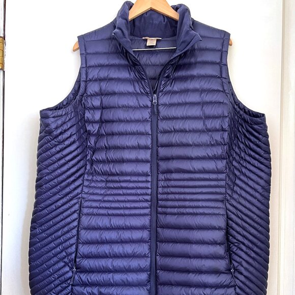 Duluth Trading Women’s 2X Long Down Puffer Vest | Navy Quilted Lightweight Warm - Picture 2 of 5